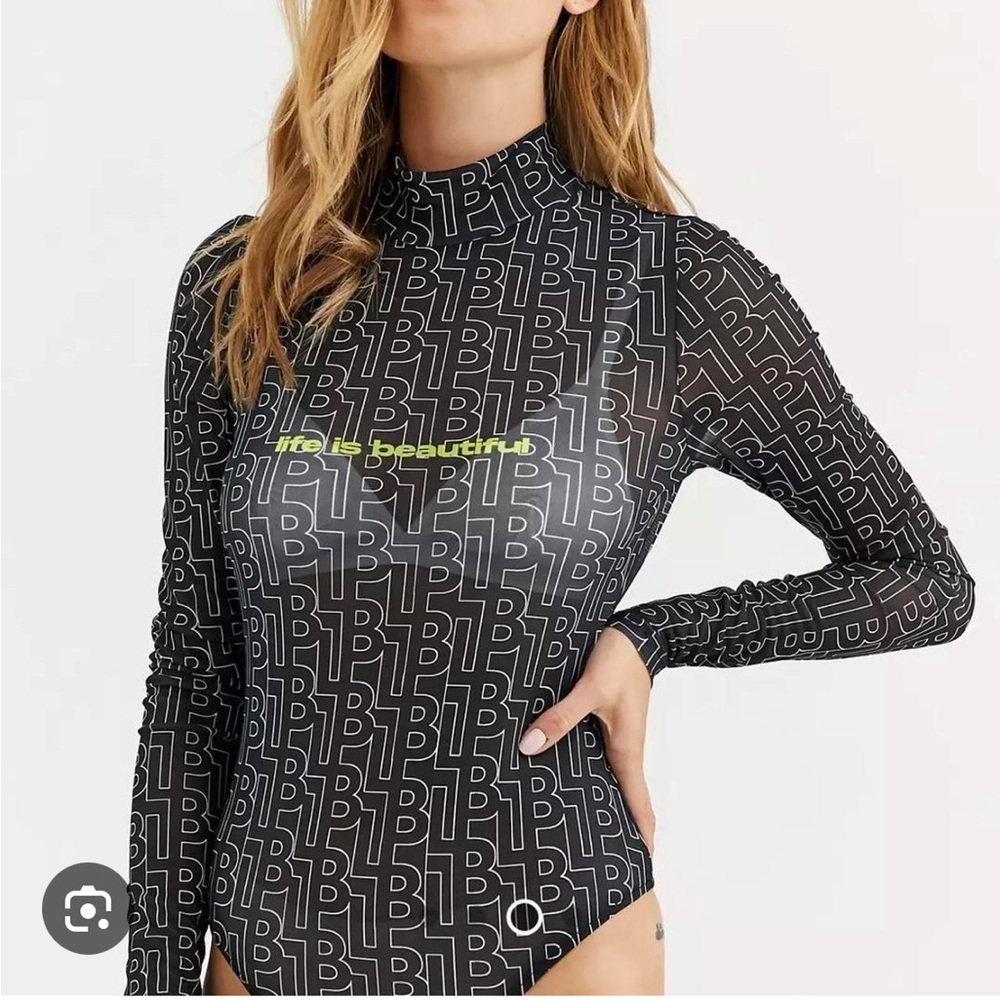 Life is Beautiful Black Graphic Long Sleeve Bodysuit